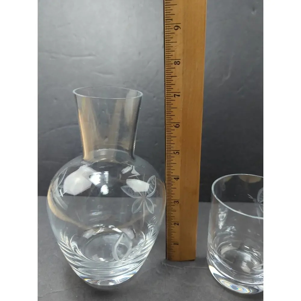 VTG‎ Glass Tumble Up Etched ButterfliesPitcher &Glass Bedside Water Carafe 7 IN